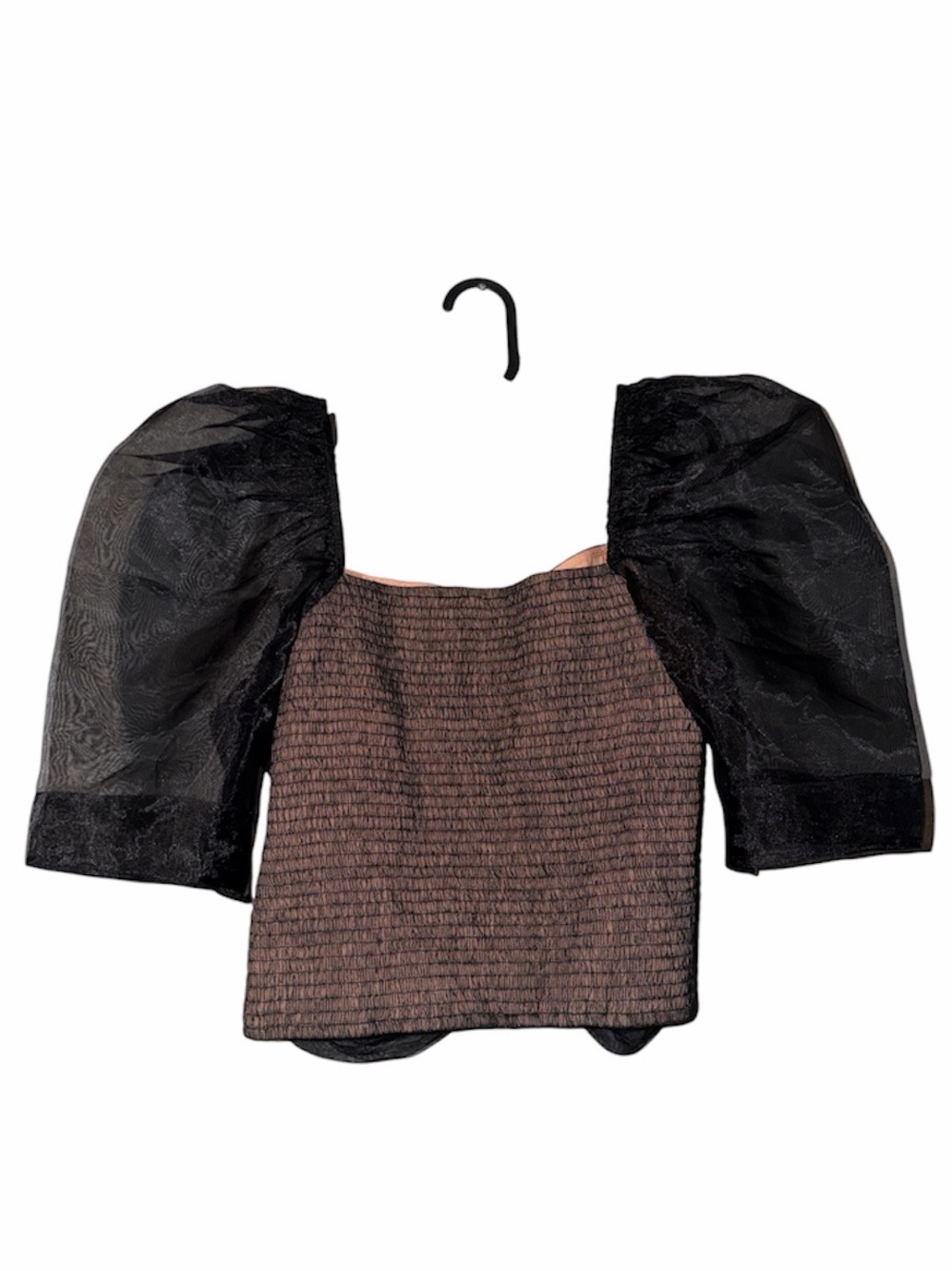 Maeve Puff-Sleeve Embellished Tulle Top In Black Size L - Picture 4 of 7
